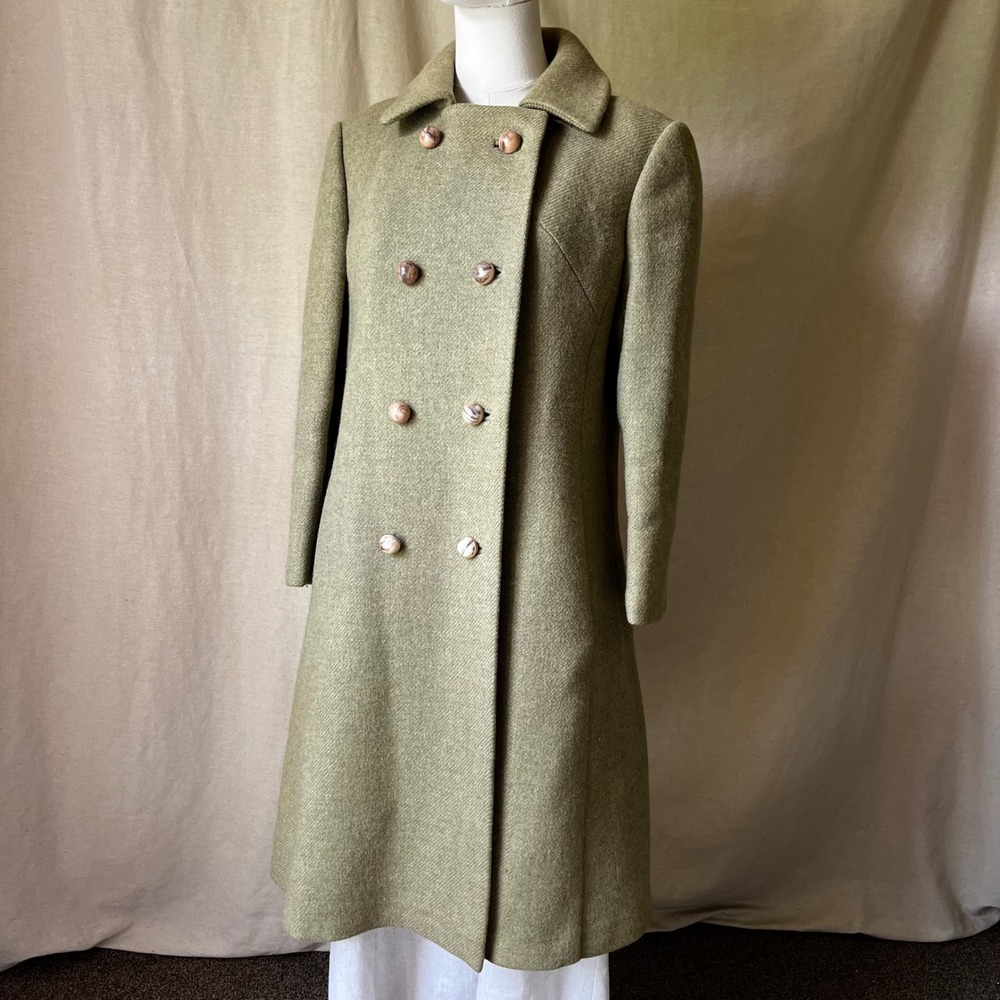 Vintage Peck & Peck Green Wool Coat Double Breasted 1950s 1960s Women's S/M